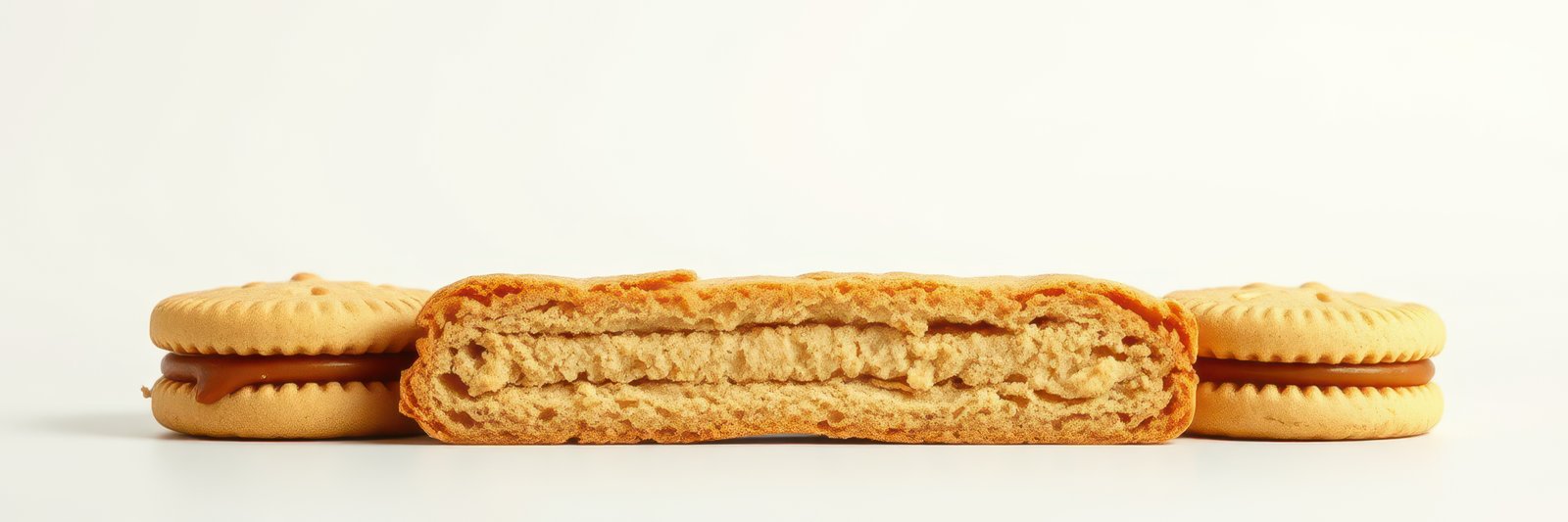 Cream-filled cookies arranged on a clean surface showcasing layers and textures